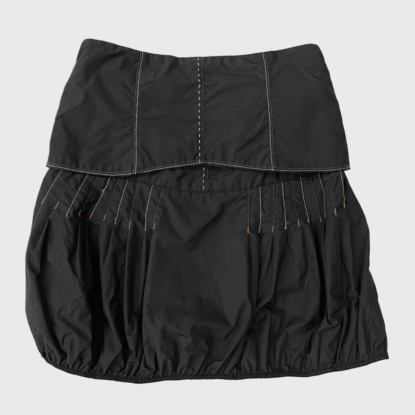 French vintage black cargo bubble skirt with detachable belt