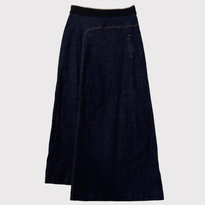 Cop Copine dark blue denim asymmetrical maxi skirt