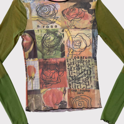 Cop Copine “Rosa” green/multicolor graphic mesh top