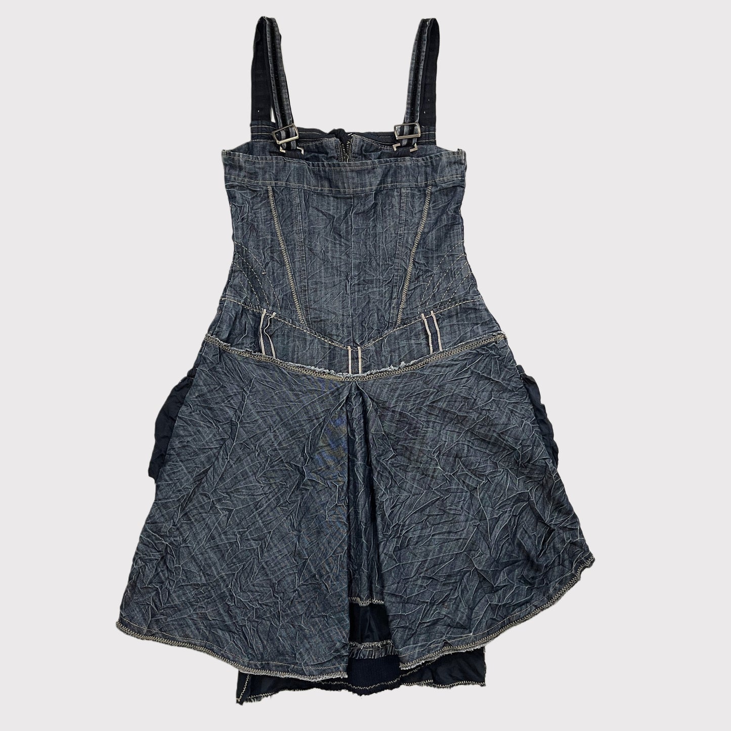 French vintage blue denim layered dress