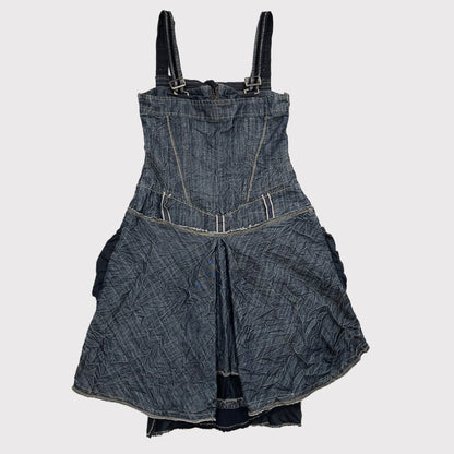 French vintage blue denim layered dress