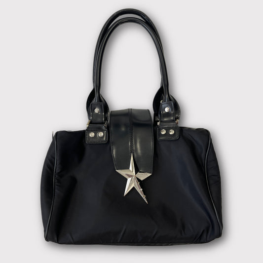 Mugler black nylon bowler bag