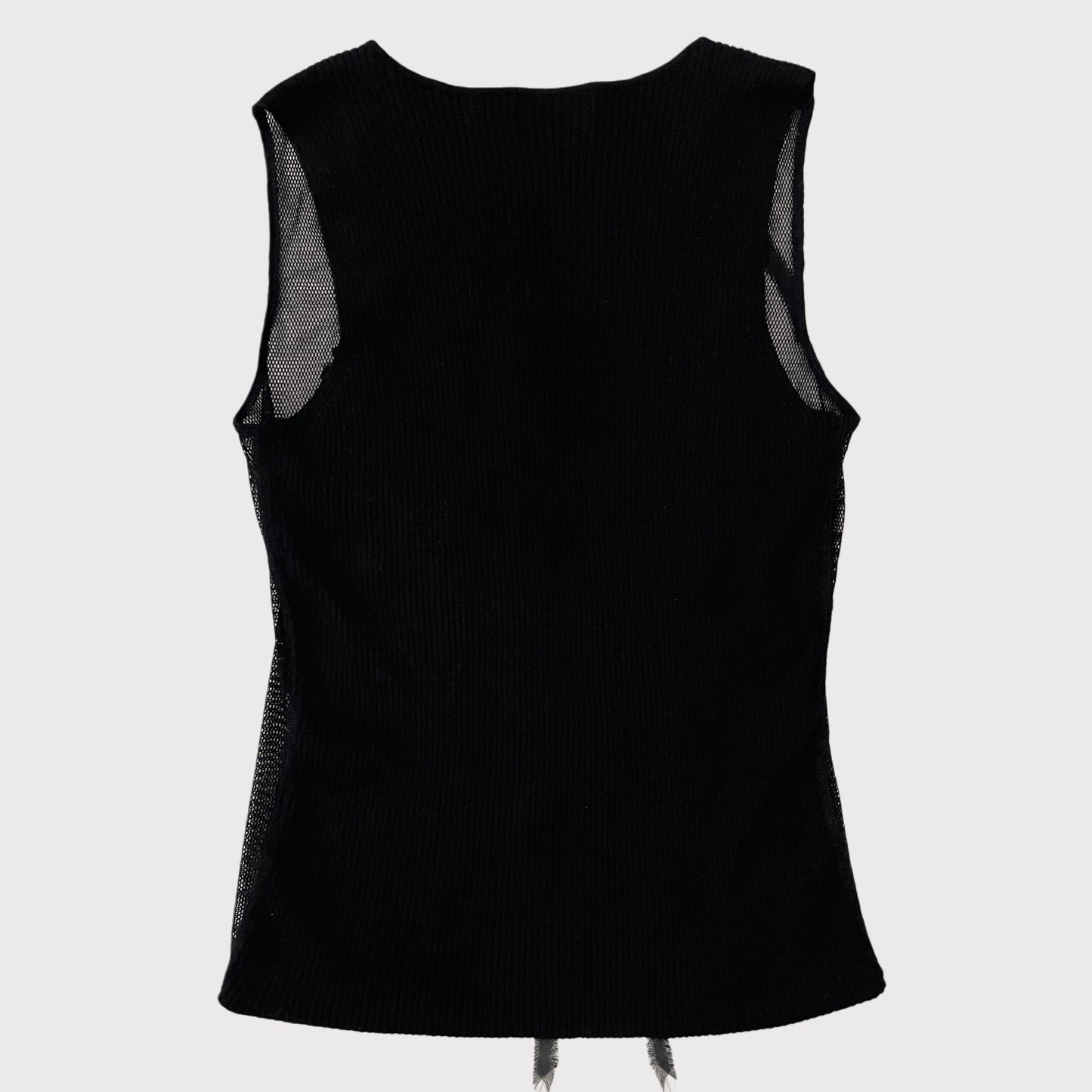 Hiroko Koshino black knit/mesh tank top