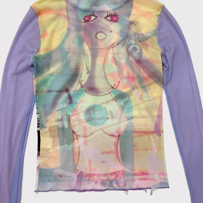 Cop Copine purple/multicolor cartoon woman graphic mesh top