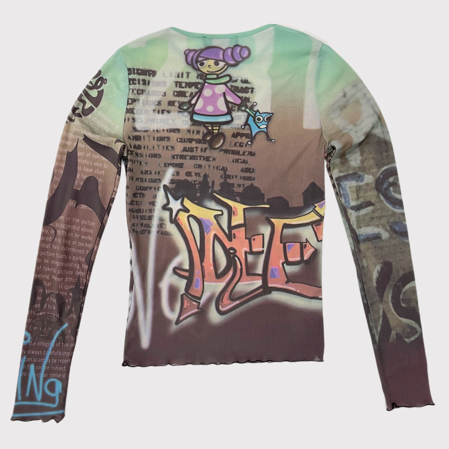 Cop Copine multicolor graffiti graphic mesh top