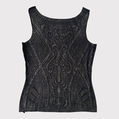 Hiroko Koshino black metallic pointelle tank top