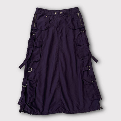 French vintage purple rave cargo maxi skirt