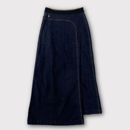 Cop Copine dark blue denim asymmetrical maxi skirt