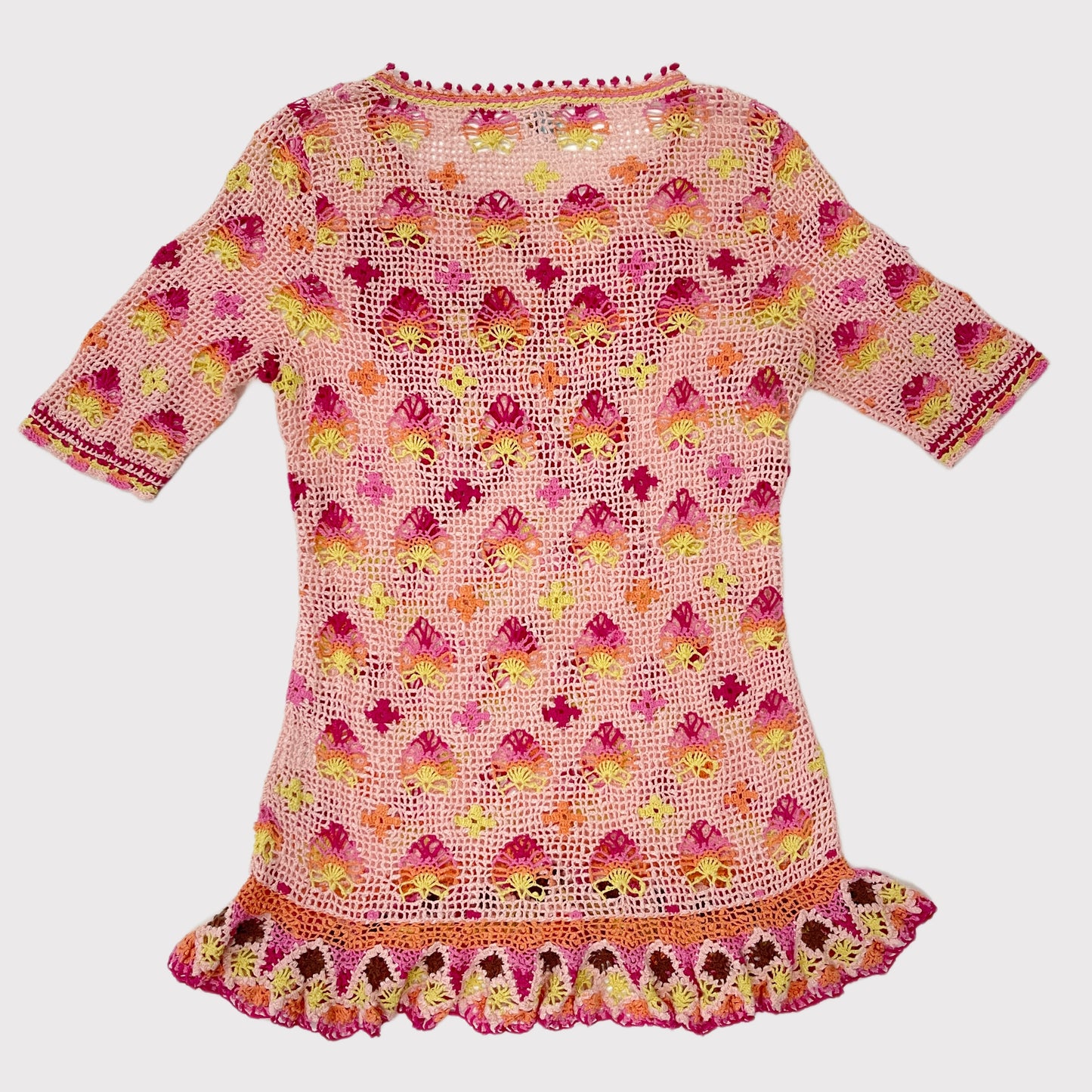 Hysteric Glamour pink/yellow crochet butterfly tunic top