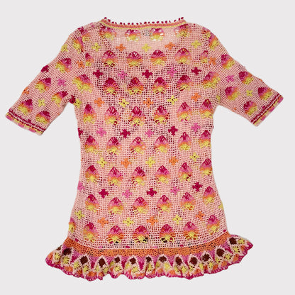 Hysteric Glamour pink/yellow crochet butterfly tunic top