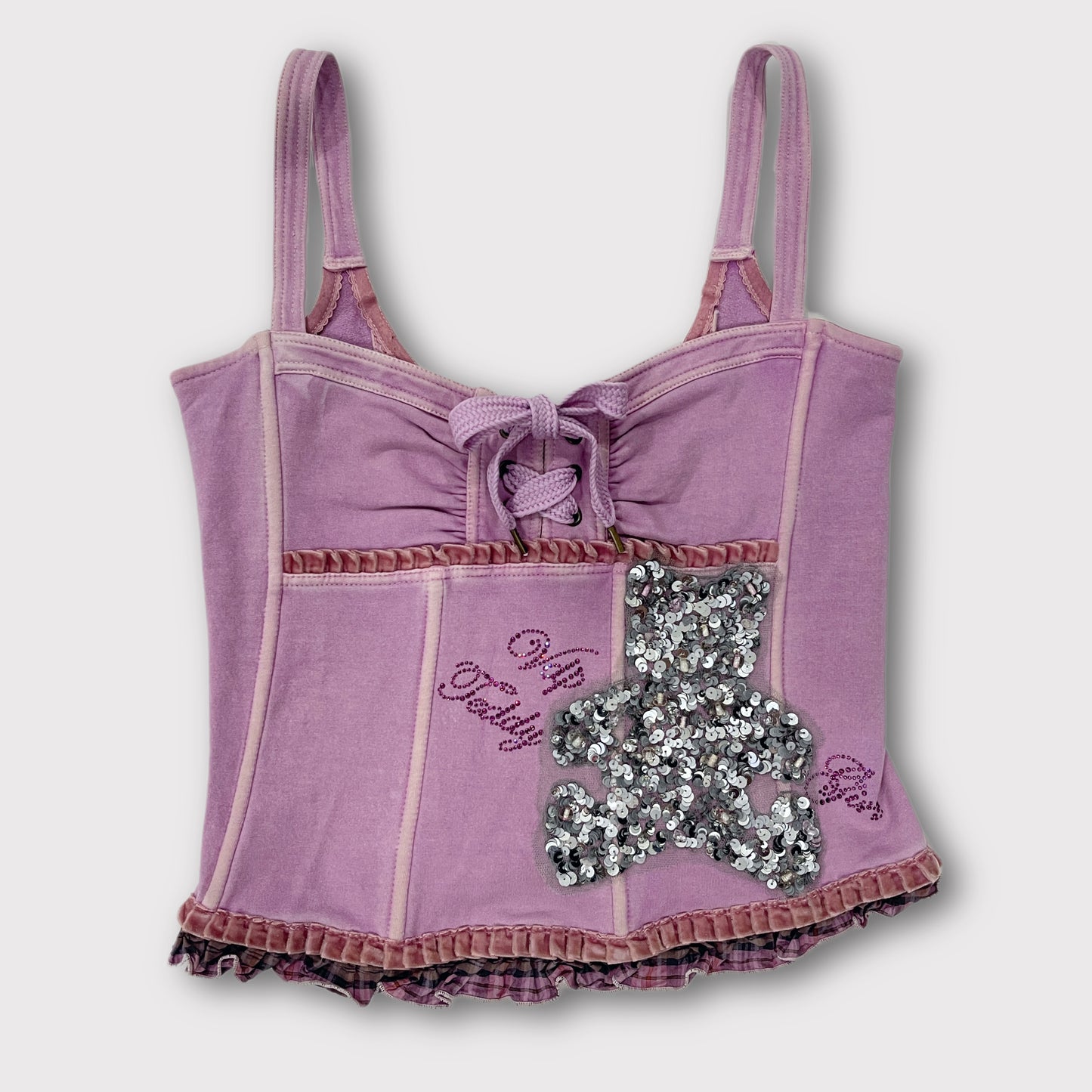 Via Delle Perle lilac velvet corset top