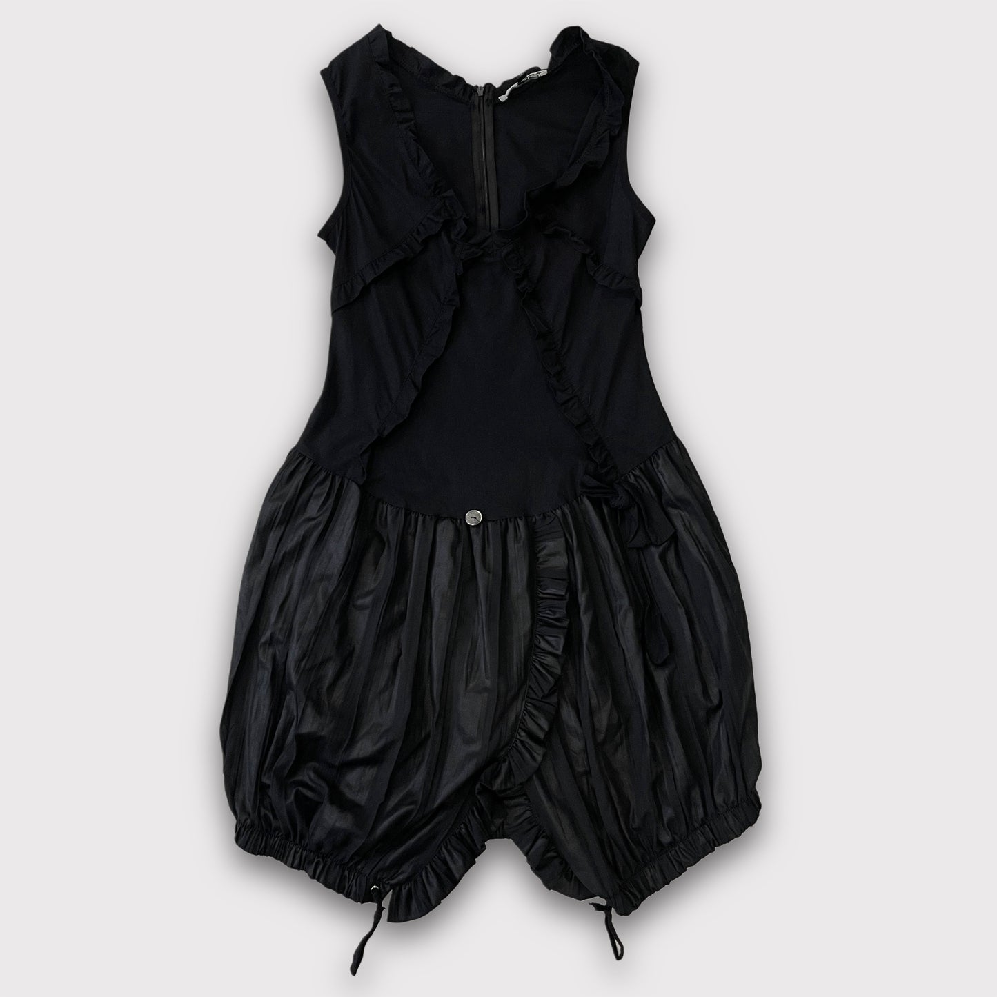 French vintage black ruffled bubble dress