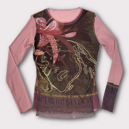 2026 (Cop Copine) pink/brown graphic mesh top