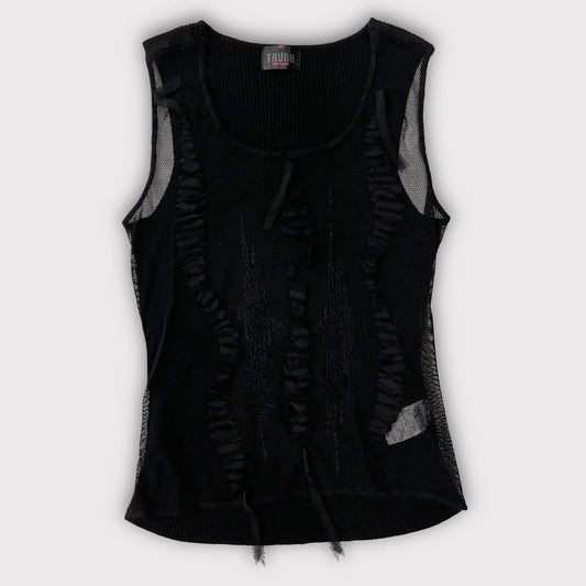 Hiroko Koshino black knit/mesh tank top