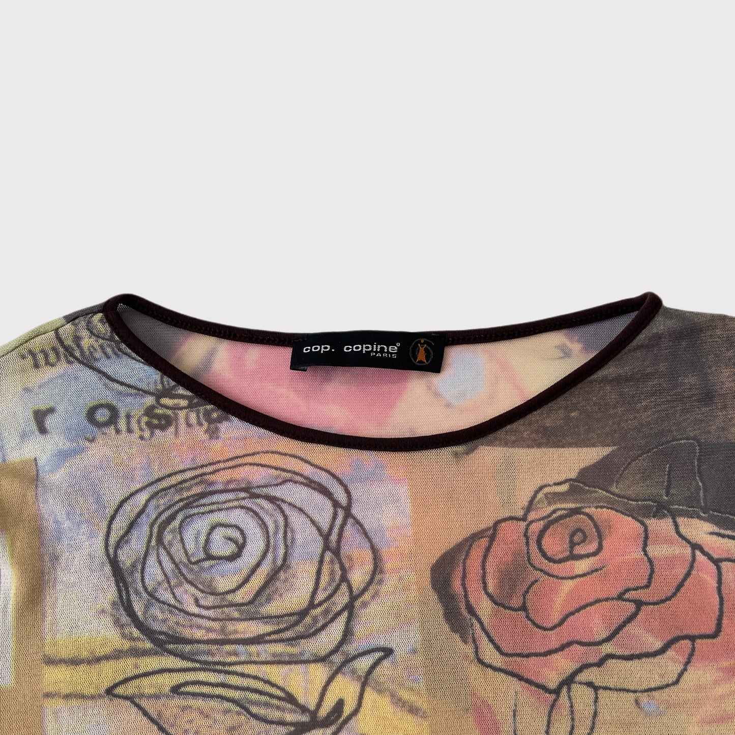 Cop Copine “Rosa” green/multicolor graphic mesh top