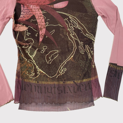 2026 (Cop Copine) pink/brown graphic mesh top