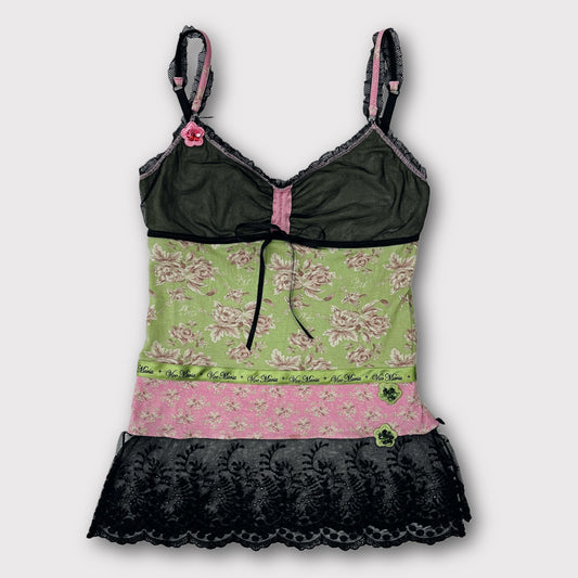 Vive Maria black/green/pink mesh floral tank top