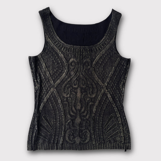 Hiroko Koshino black metallic pointelle tank top