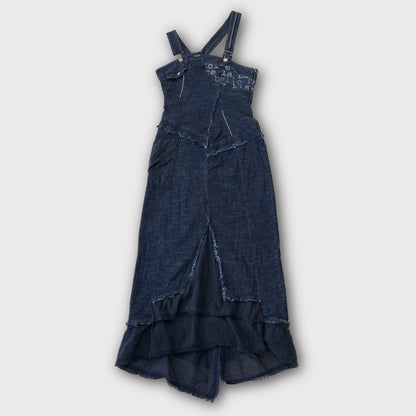 French vintage darkwash denim maxi dress