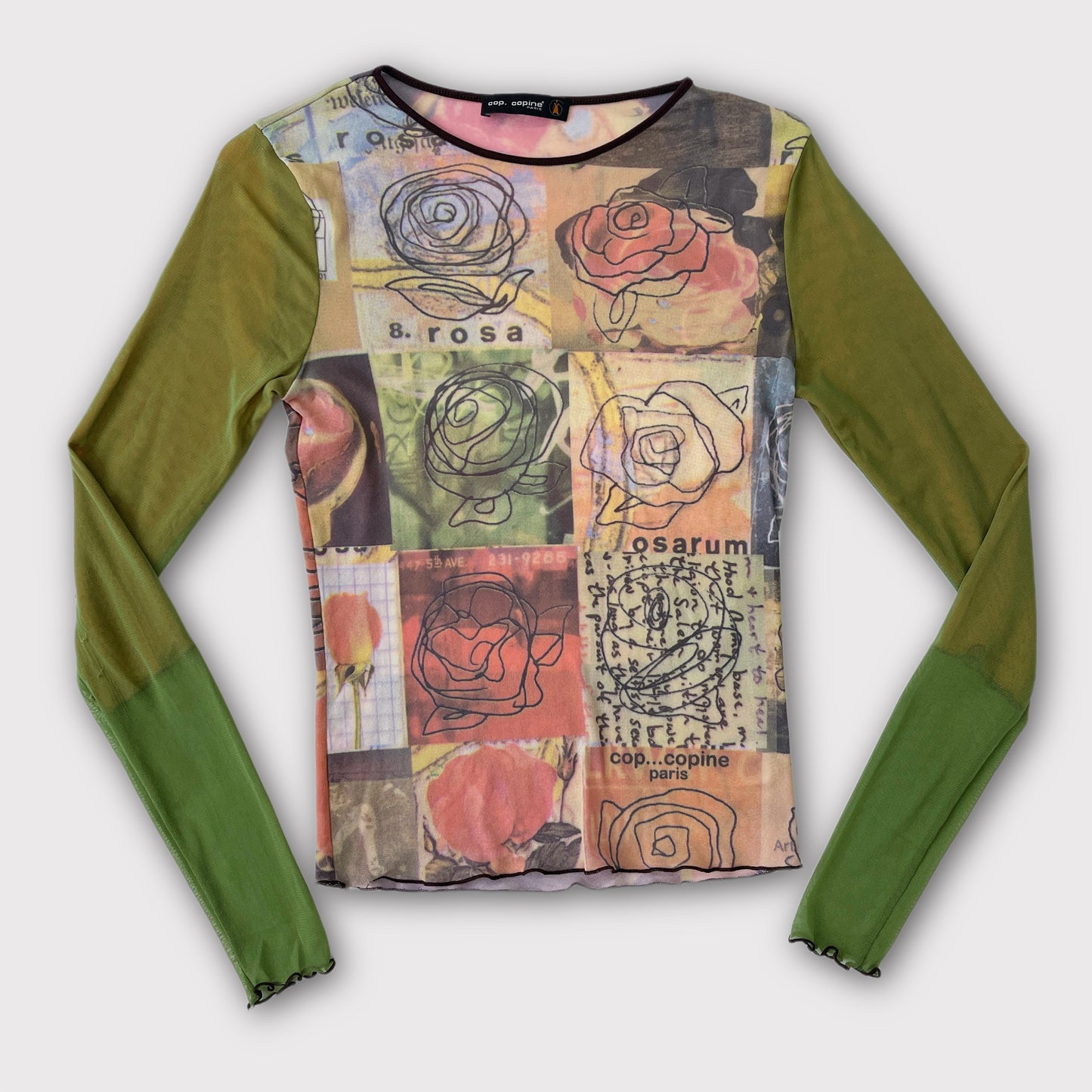 Cop Copine “Rosa” green/multicolor graphic mesh top