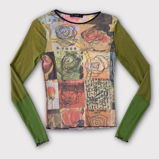 Cop Copine “Rosa” green/multicolor graphic mesh top