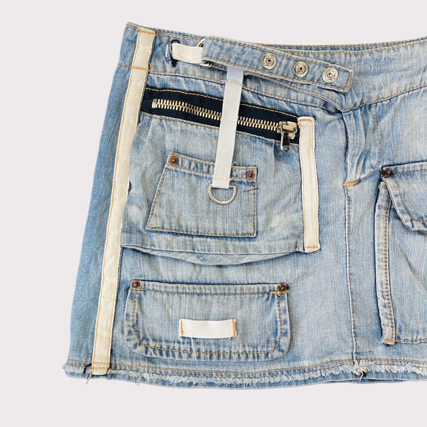 French vintage lightwash denim cargo mini skirt