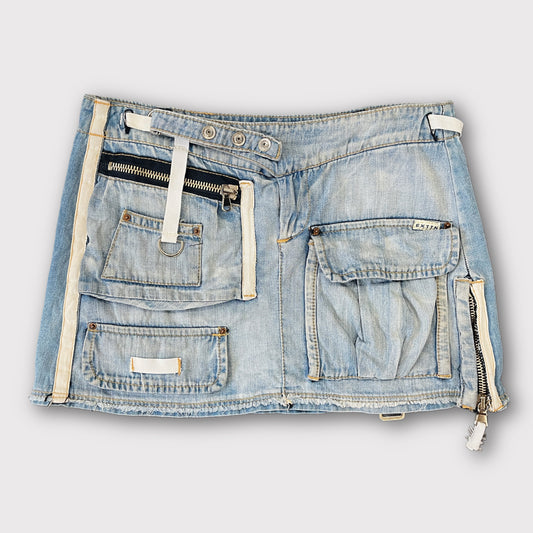 French vintage lightwash denim cargo mini skirt