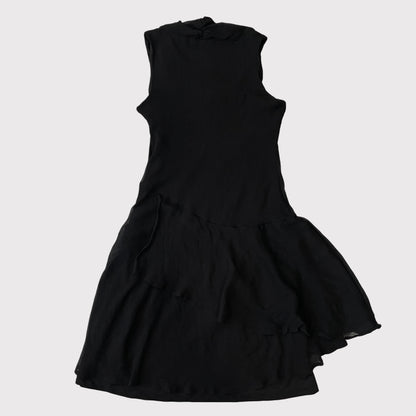 French vintage black layered mesh dress