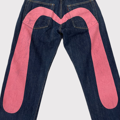 Evisu pink Daicock print jeans