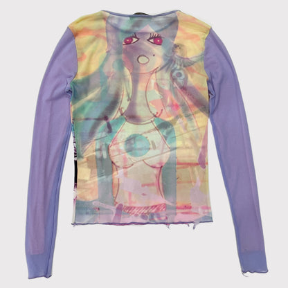 Cop Copine purple/multicolor cartoon woman graphic mesh top