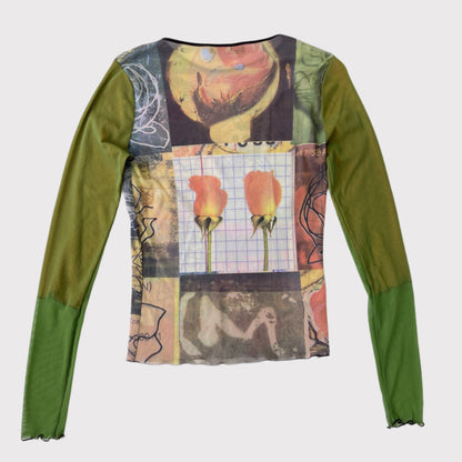 Cop Copine “Rosa” green/multicolor graphic mesh top