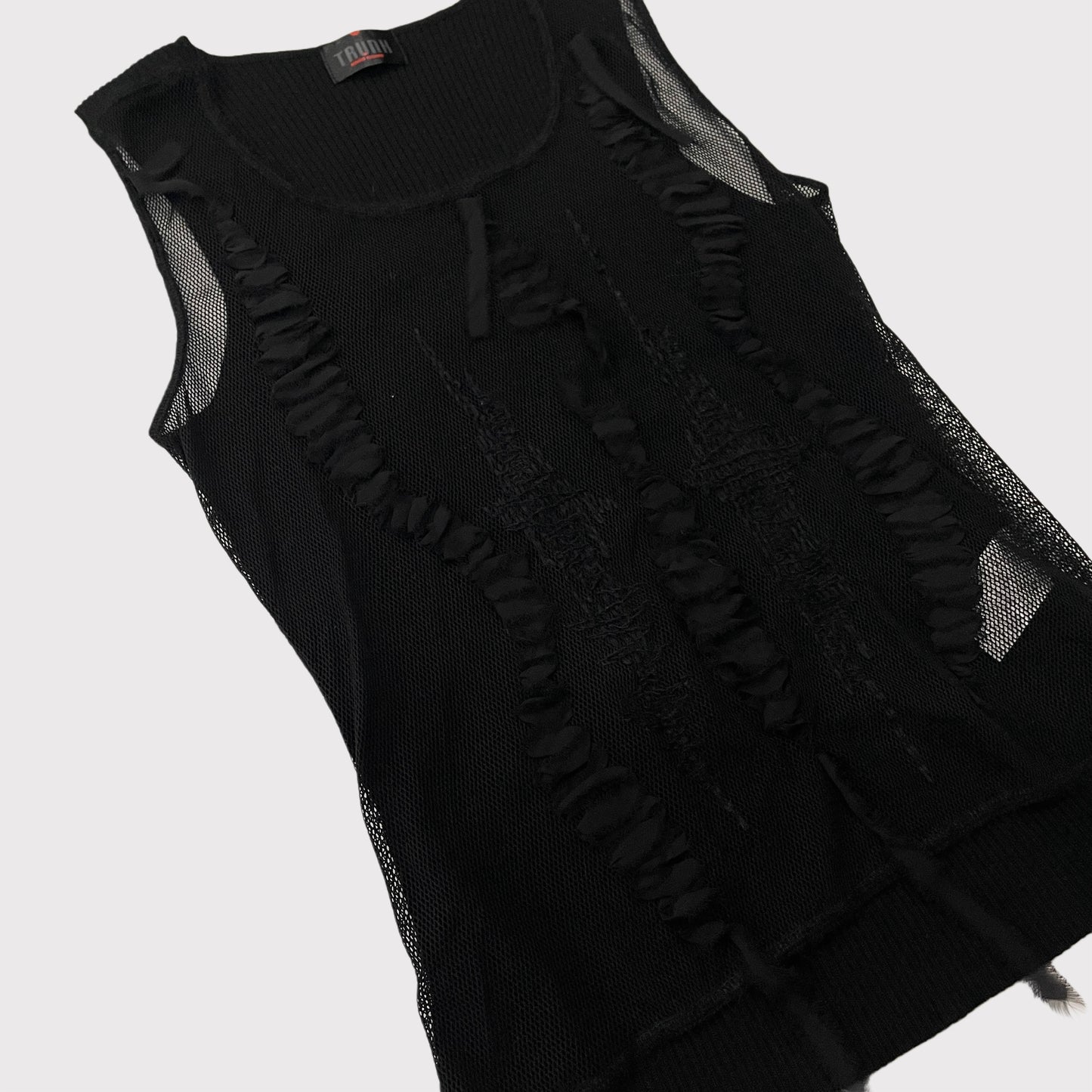 Hiroko Koshino black knit/mesh tank top