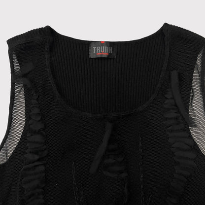 Hiroko Koshino black knit/mesh tank top