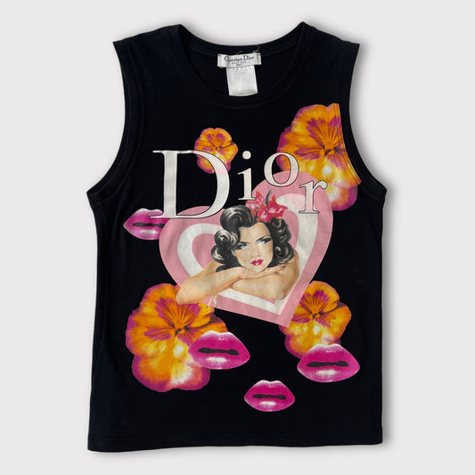 Christian Dior black/pink/orange graphic sleeveless top