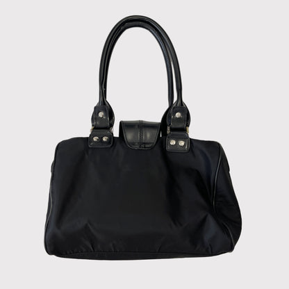 Mugler black nylon bowler bag