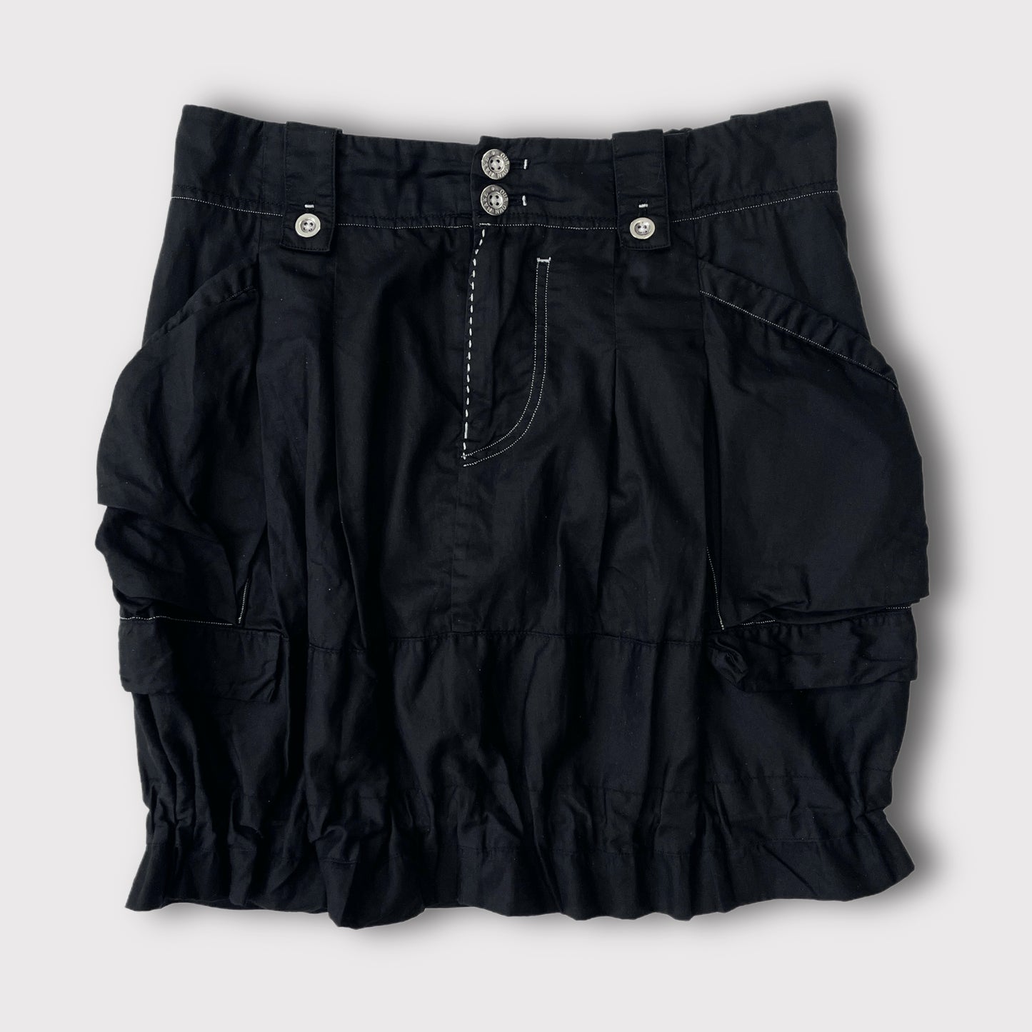 High black ruched cargo bubble skirt